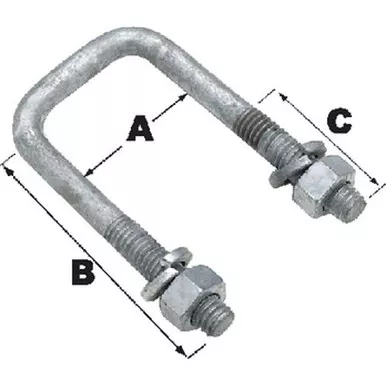 1/2 Diameter x 3-1/16 Wide x 5-5/16 Long Boat Trailer Square Galvanized U-Bolt