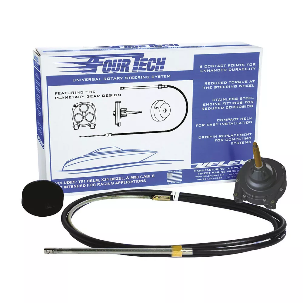Uflex Fourtech 8′ Black Mach Rotary Steering System w/Helm, Bezel & Cable