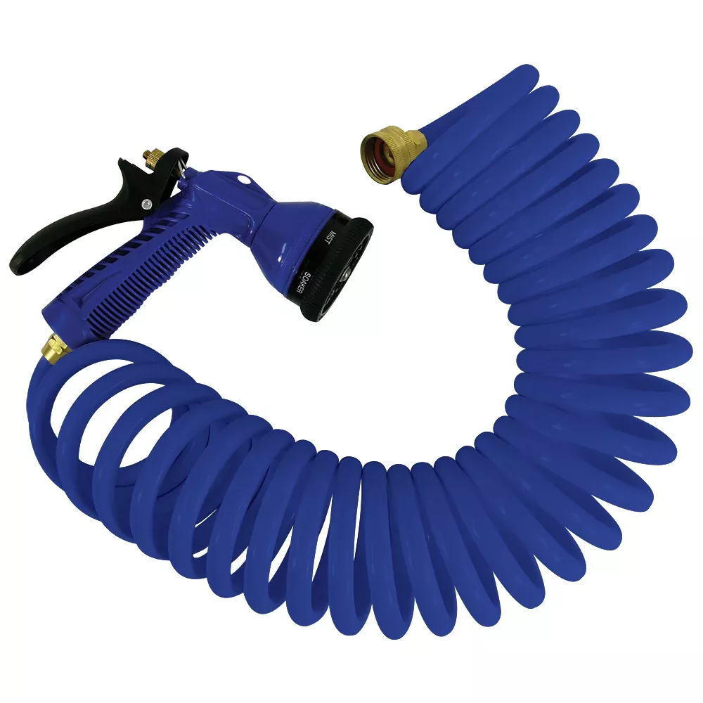 Whitecap 25′ Blue Coiled Hose w/Adjustable Nozzle